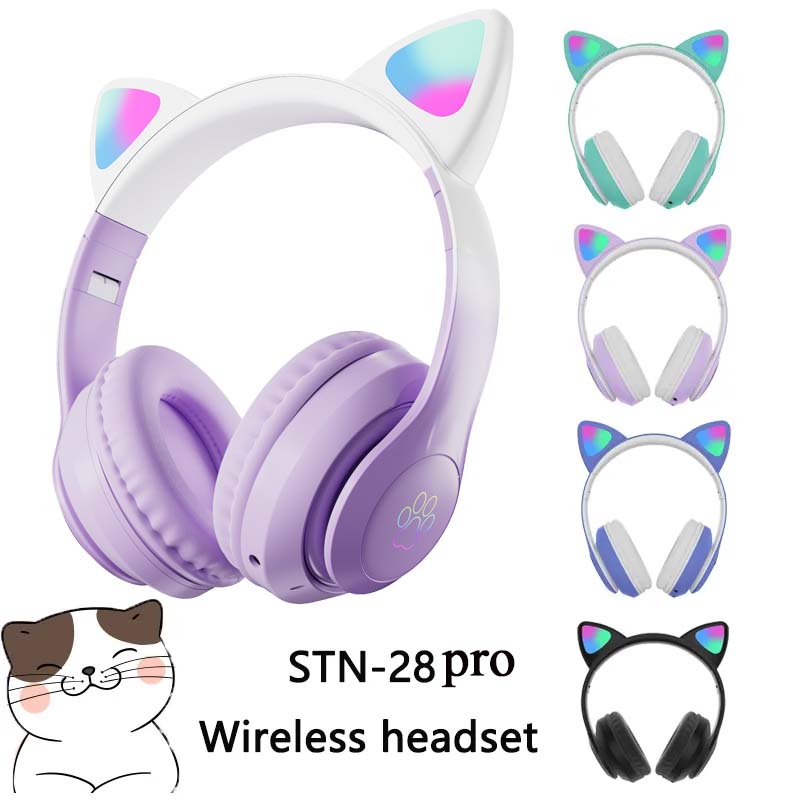 Cat Ear Bluetooth Headset Led - Headset Nirkabel STN-28 Terbaru Model Telinga