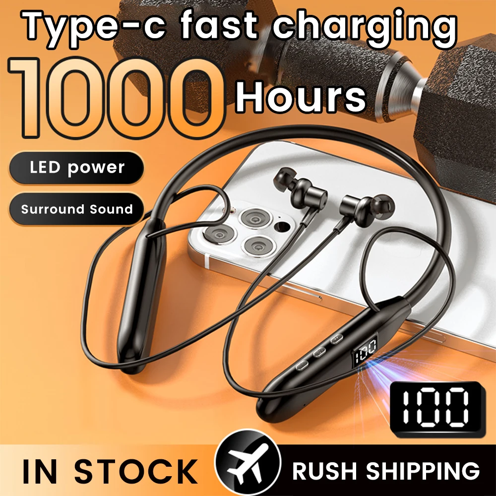 Magnetic Neckband Sports Earphones - Olaf earphone Bluetooth 5.3 nirkabel, headphone