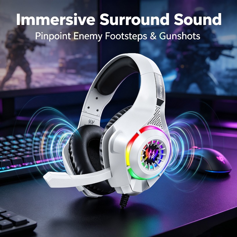 Gaming Headset With Mic Rgb - Headphone Gaming Berkabel dengan Mikrofon, LED