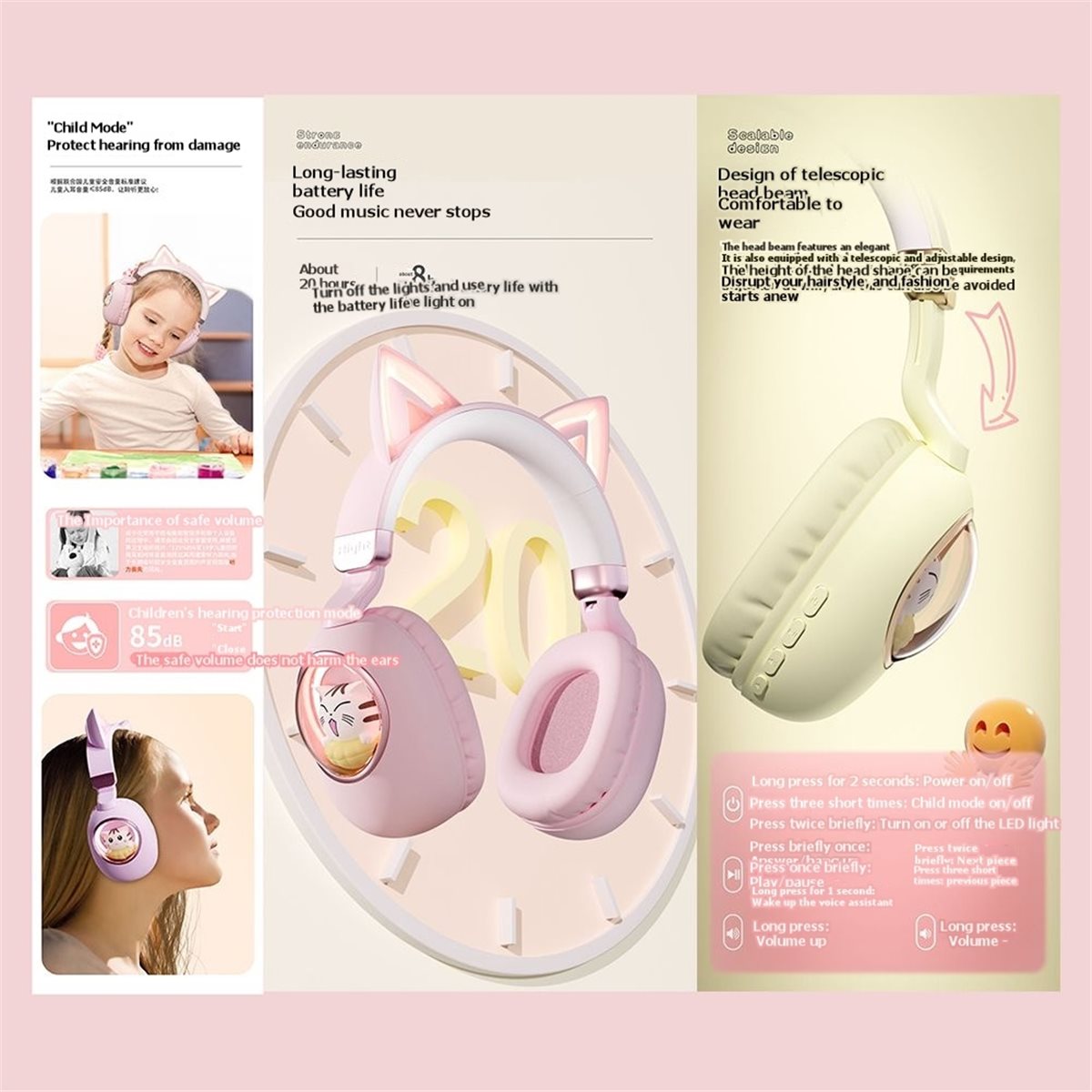 Cat Ear Bluetooth Headset Led - [PAKET EKONOMIS] Headset Bluetooth 5.3 Nirkabel