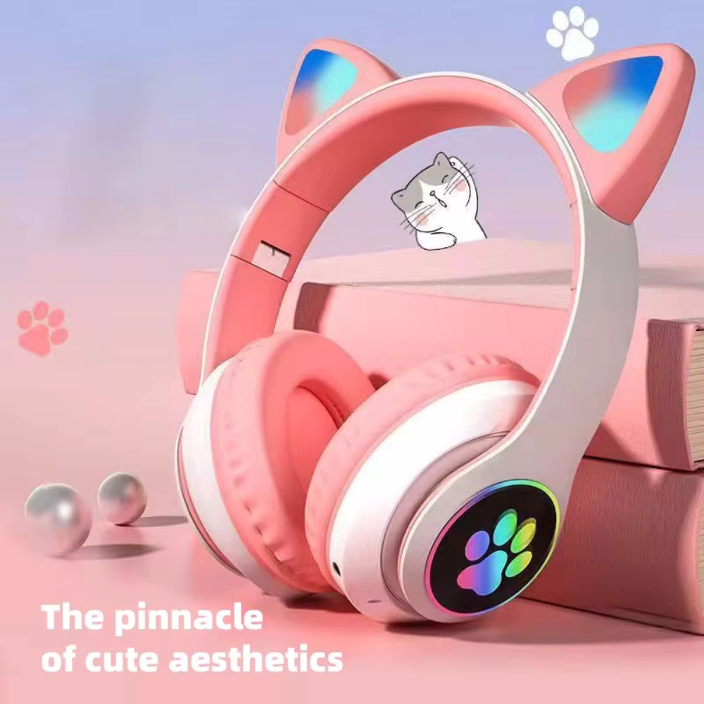 Cat Ear Bluetooth Headset Led - Headset Kompatibel dengan Bluetooth Telinga Kucing