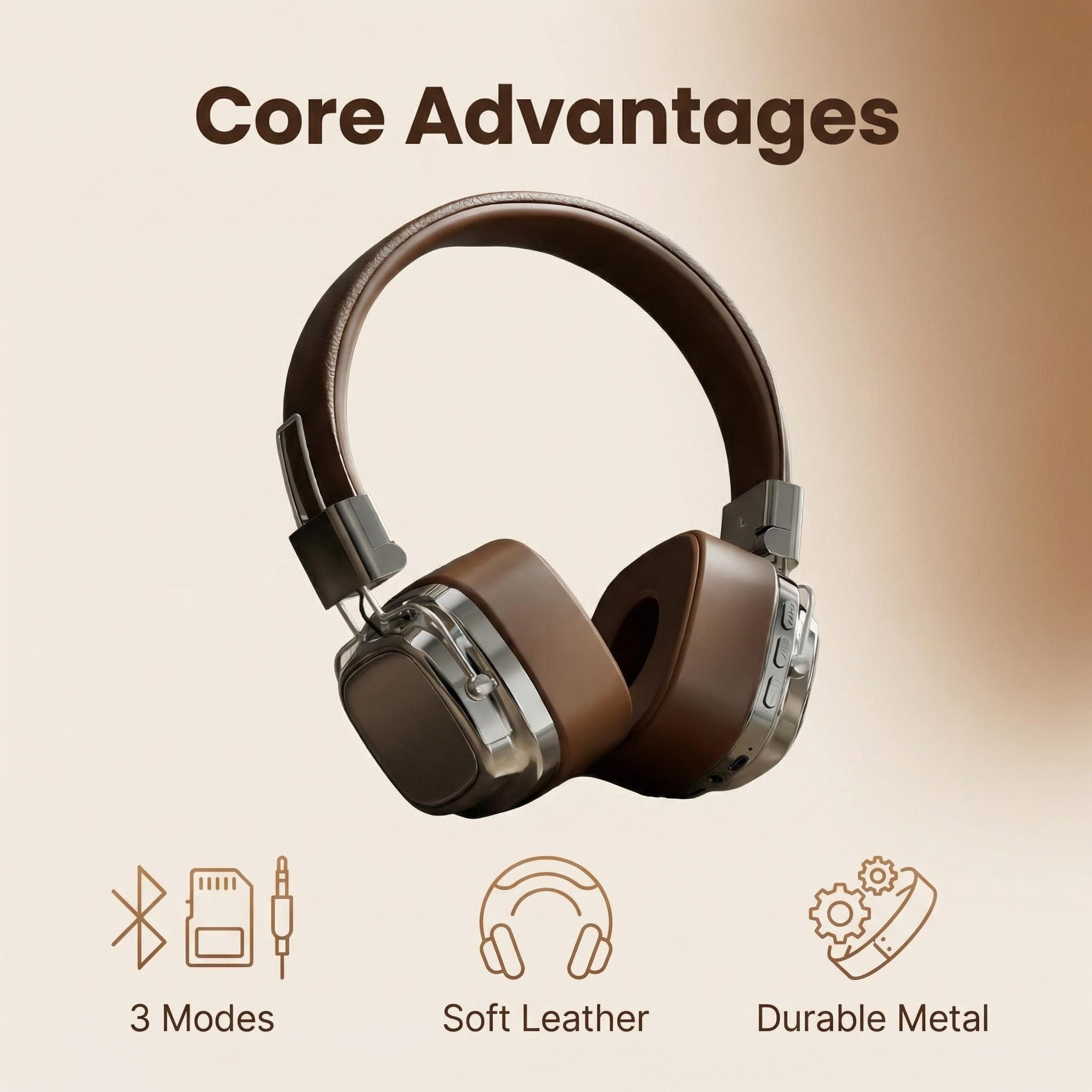 Anc Wireless Over Ear Headphones - Headphone Kulit Retro Over-ear Nirkabel Bluetooth