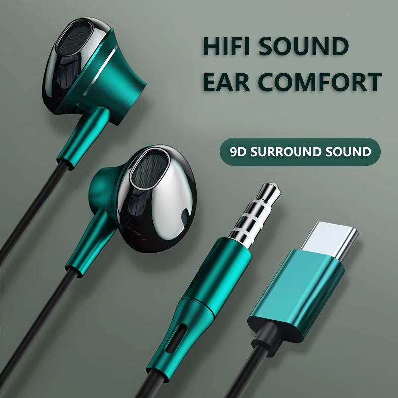 Type C Wired Earphones With Mic - Headset Kontrol Volume Tipe C dan