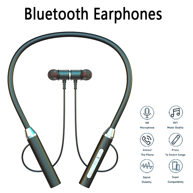 Magnetic Neckband Sports Earphones - Earphone Bluetooth Nirkabel 9D Headphone Neckband