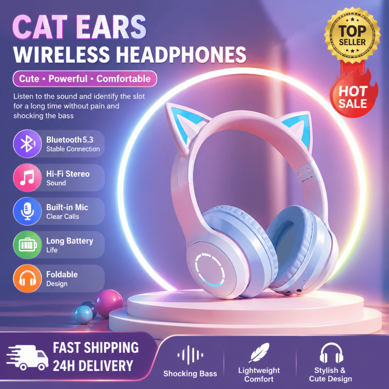 Cat Ear Bluetooth Headset Led - Headphone Bluetooth RGB Terlaris Baru dengan