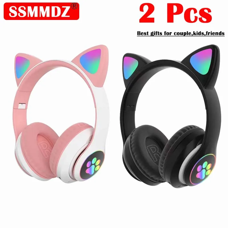 Cat Ear Bluetooth Headset Led - 2 Buah Headset Nirkabel Headphone Musik