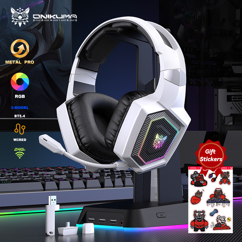 Gaming Headset With Mic Rgb - ONIKUMA Headset Gaming nirkabel 2.4GHz, Headset