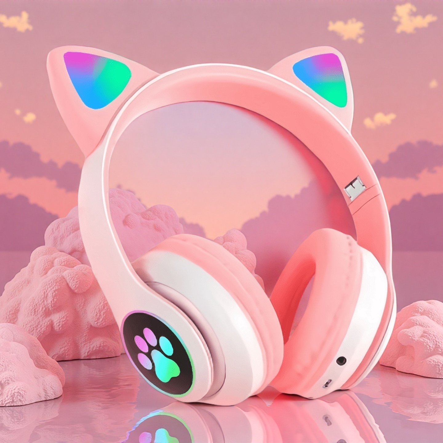 Cat Ear Bluetooth Headset Led - Headphone Nirkabel Telinga Kucing Lucu dengan