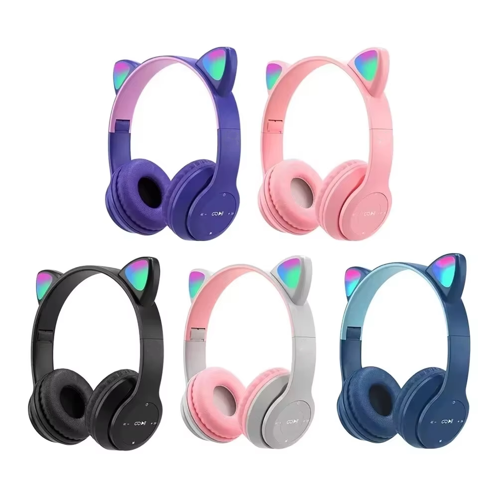 Cat Ear Bluetooth Headset Led - Headphone Game Nirkabel Anak P47M Lampu
