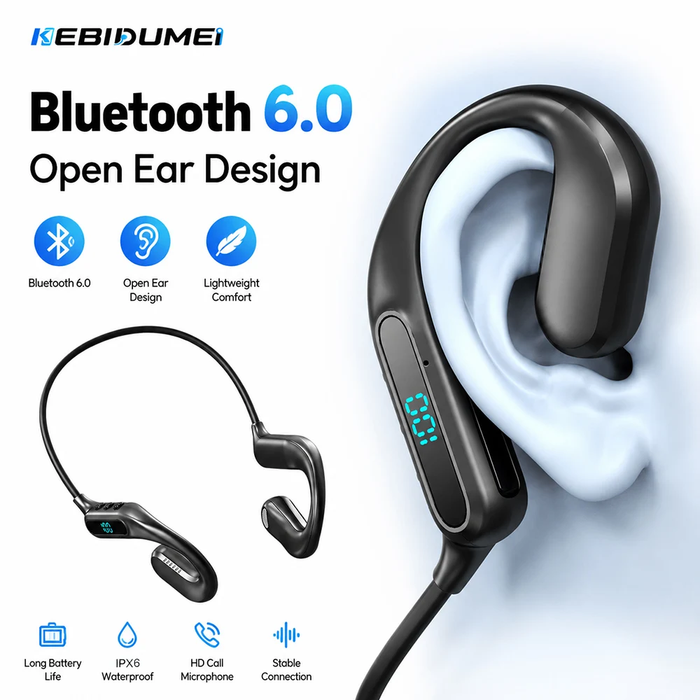 Open Ear Air Conduction Headphones - KEBIDUMEI Headphone Konduksi Udara Bluetooth 6.0,