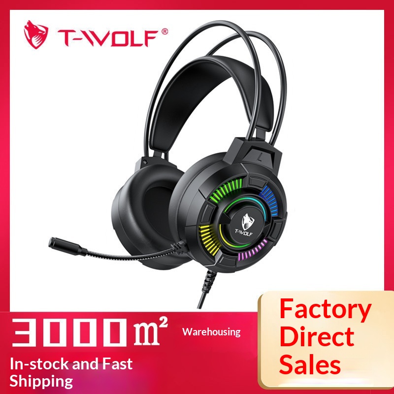 Gaming Headset With Mic Rgb - T-Wolf H140 Headset Gaming Berkabel Lampu