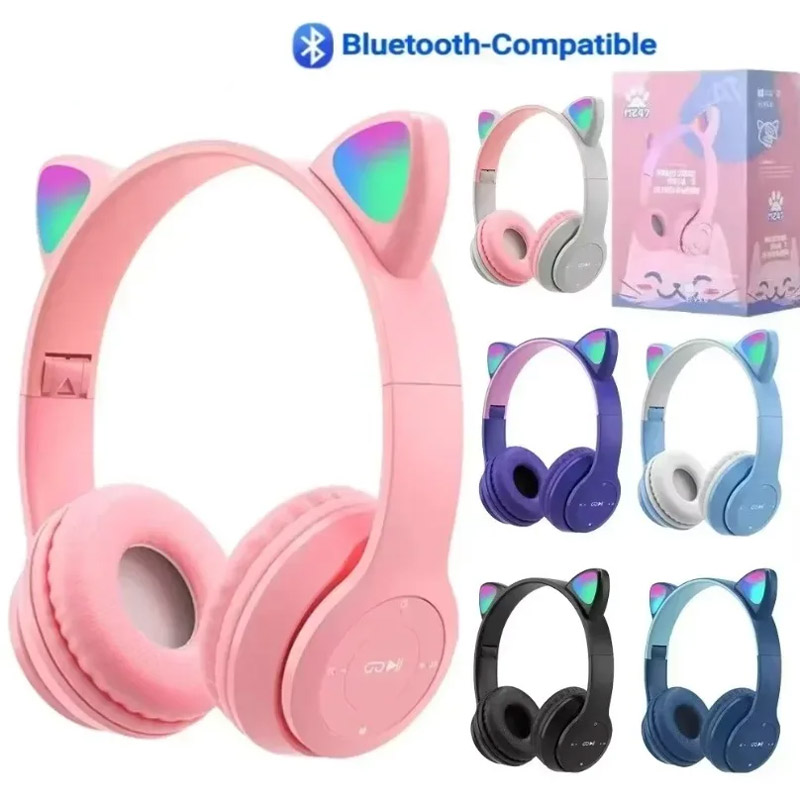 Cat Ear Bluetooth Headset Led - Earphone Bluetooth Nirkabel Gaya Telinga Kucing