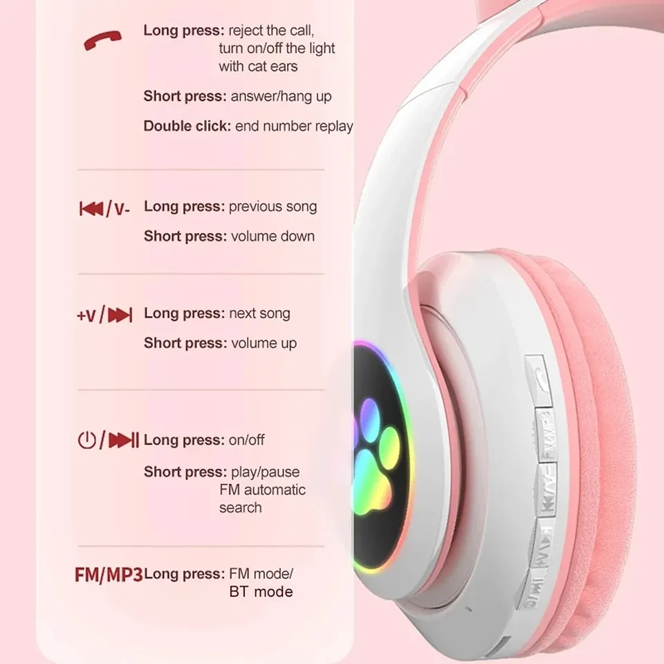 Headset Nirkabel STN-28 Terbar - Cat Ear Bluetooth Headset Led ulasan dan harga