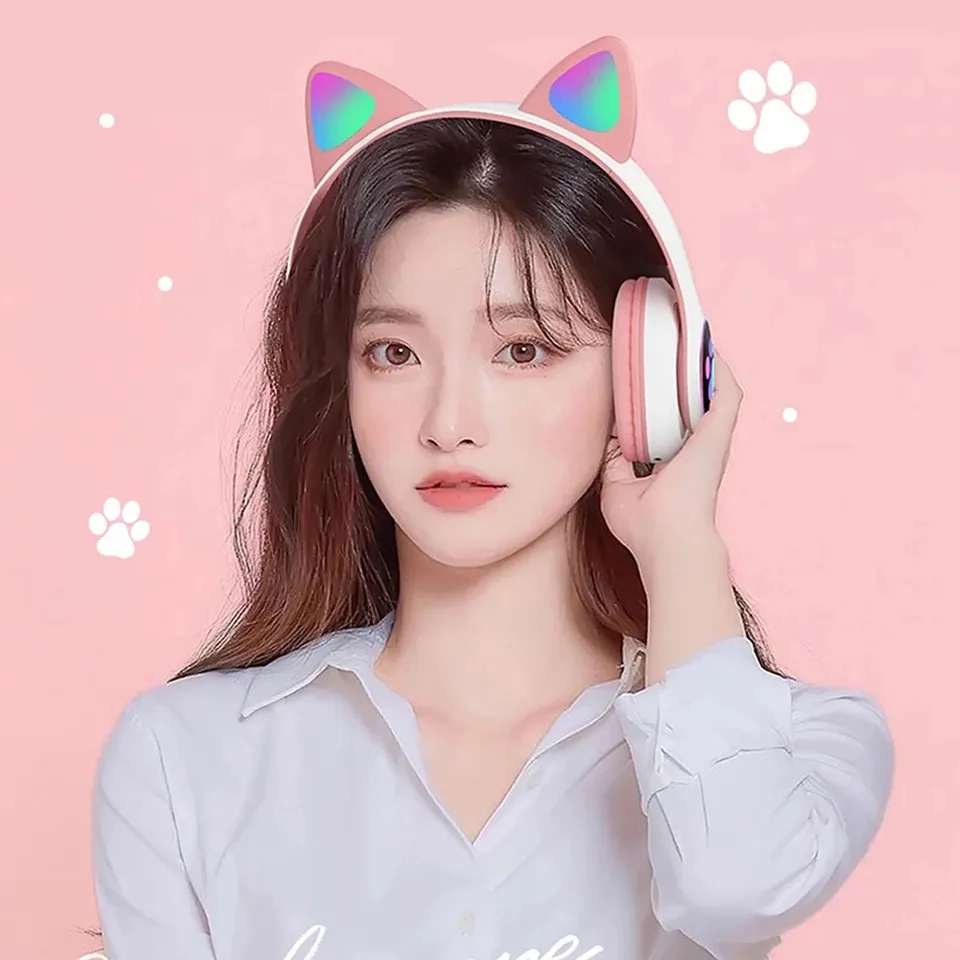 Headset Nirkabel STN-28 Terbar - Cat Ear Bluetooth Headset Led ulasan dan harga