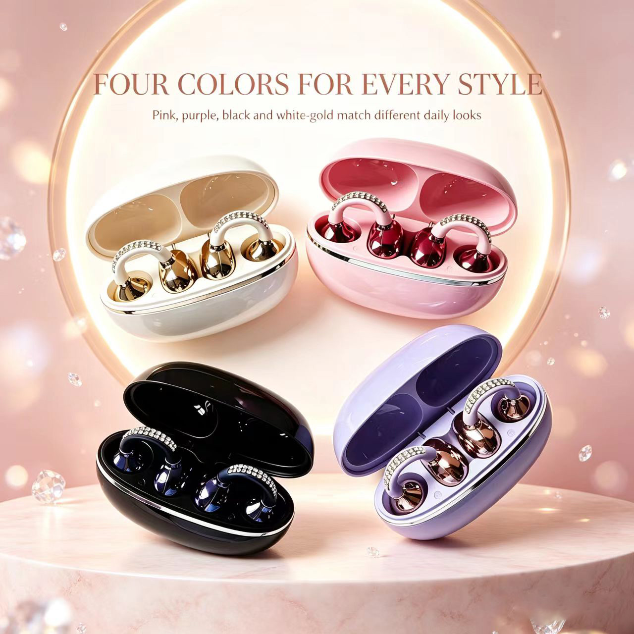 Earbud Nirkabel Rhinestone Ope - Open Ear Air Conduction Headphones ulasan dan harga