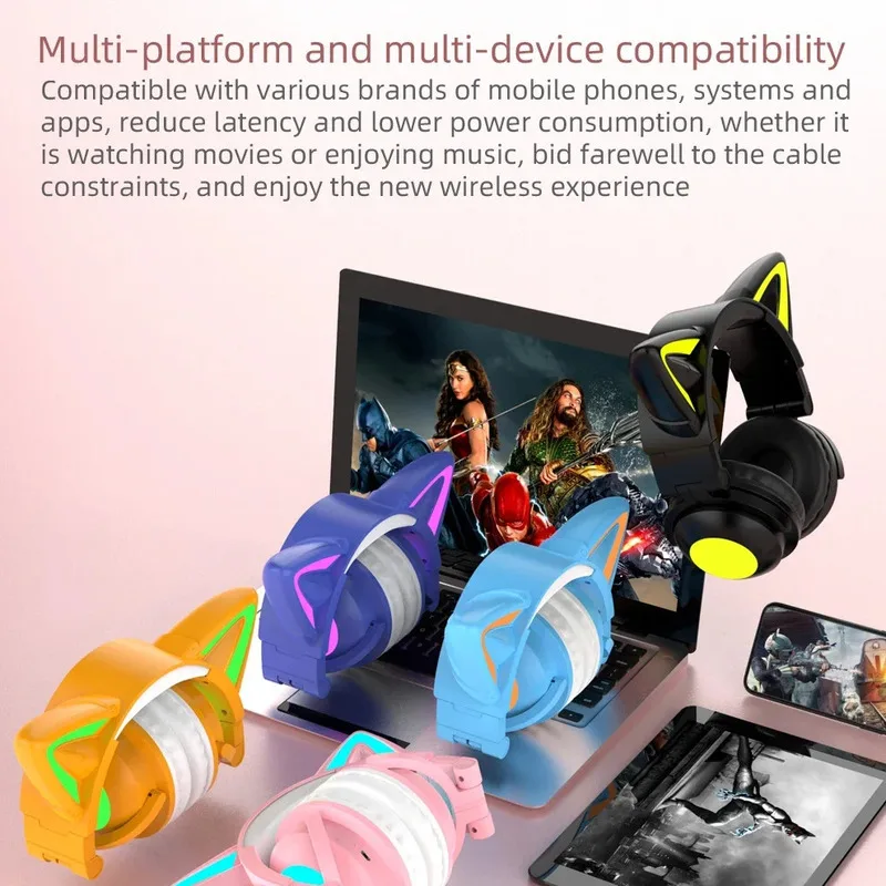 Headset Nirkabel Bluetooth5.0  - Cat Ear Bluetooth Headset Led ulasan dan harga