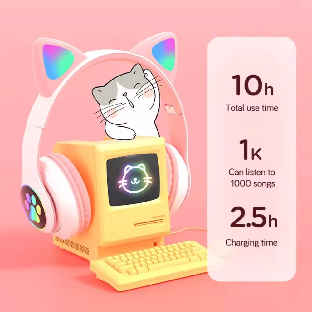 Headset Kompatibel dengan Blue - Cat Ear Bluetooth Headset Led ulasan dan harga