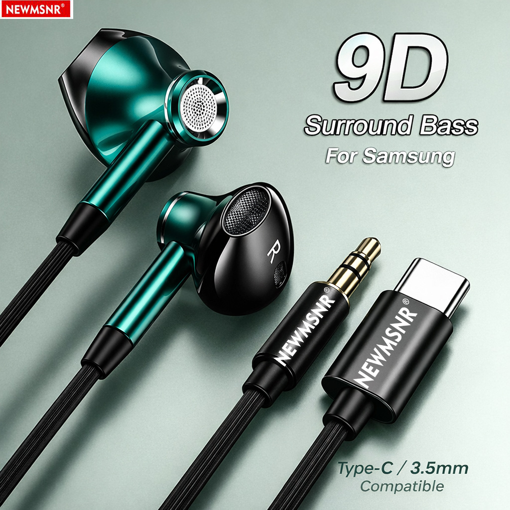 Headphone 9D Surround Bass Tip - Type C Wired Earphones With Mic ulasan dan harga