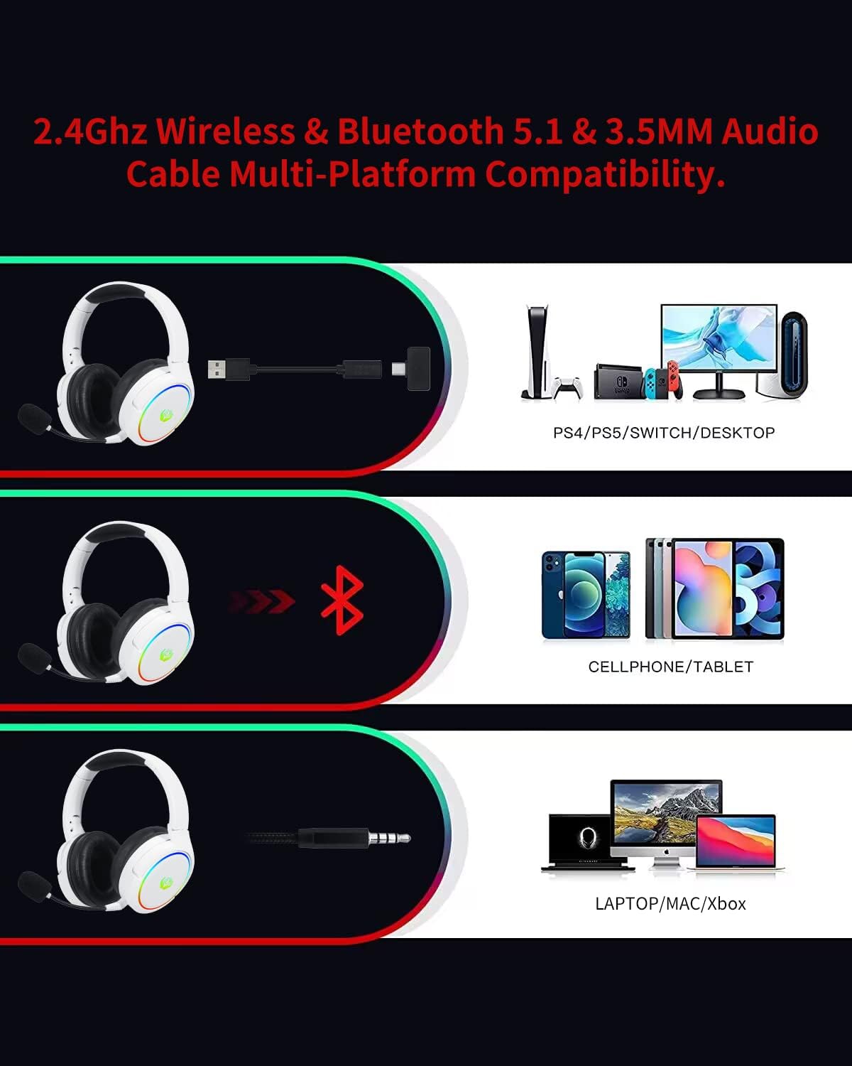 HUO JI 2.4G/Bluetooth Headset  - Gaming Headset With Mic Rgb ulasan dan harga