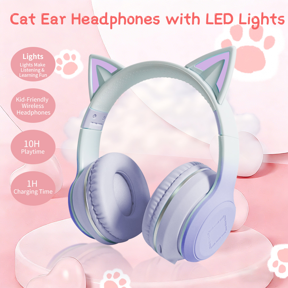 Headphone Nirkabel Telinga Kuc - Cat Ear Bluetooth Headset Led ulasan dan harga