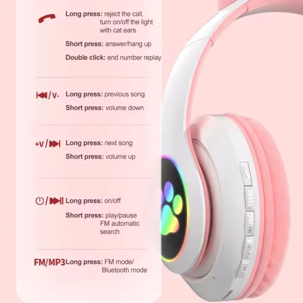 Headset Nirkabel Telinga Kucin - Cat Ear Bluetooth Headset Led ulasan dan harga