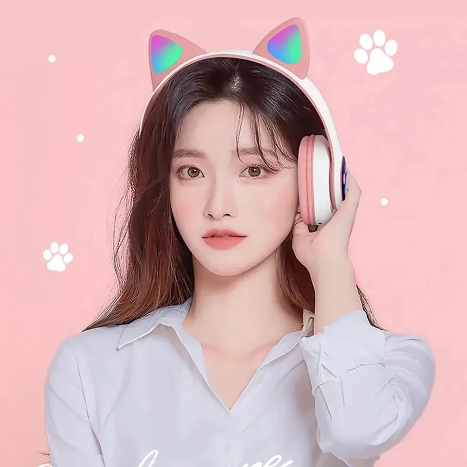 2 Buah Headset Nirkabel Headph - Cat Ear Bluetooth Headset Led ulasan dan harga