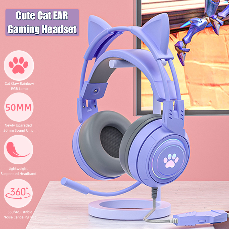 Headphone game telinga kucing  - Gaming Headset With Mic Rgb ulasan dan harga