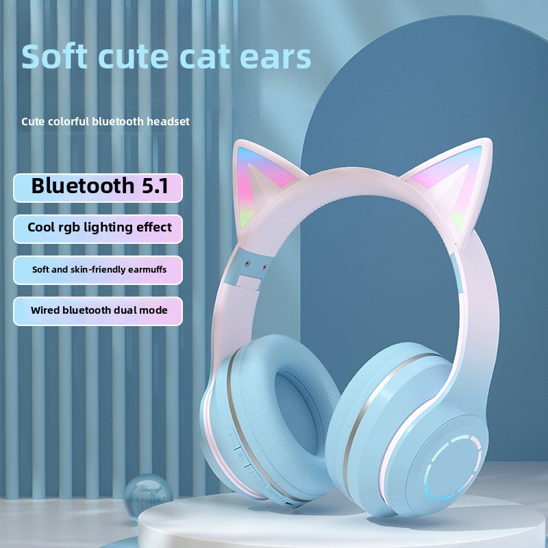 Headset Bluetooth Terlaris Bar - Cat Ear Bluetooth Headset Led ulasan dan harga