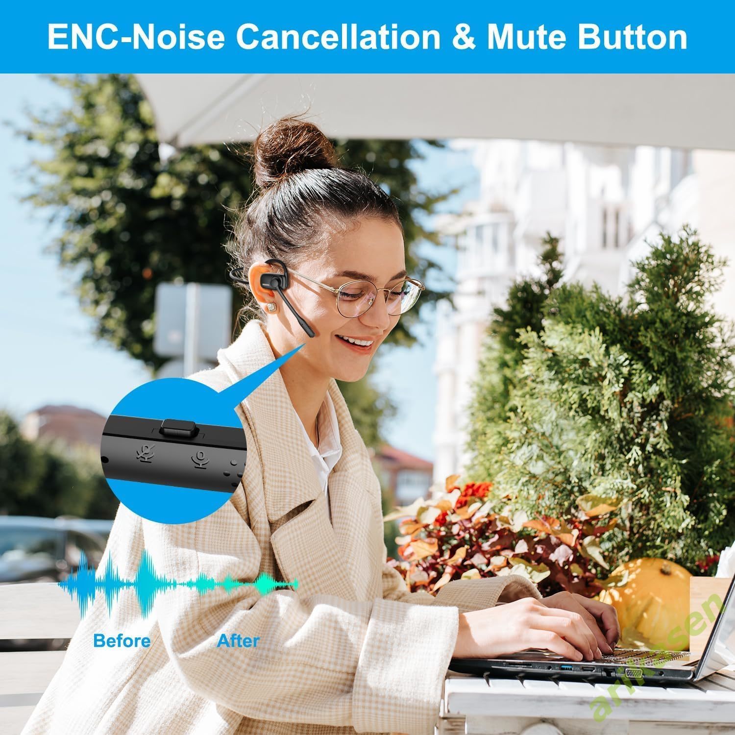 Headset Bluetooth dengan mikro - Open Ear Air Conduction Headphones ulasan dan harga