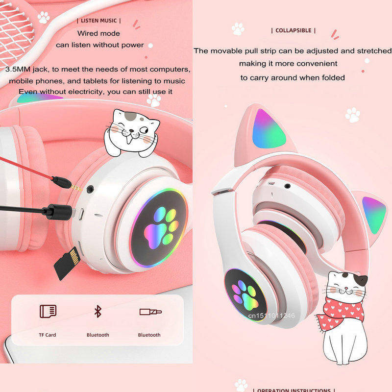 Headphone Telinga Kucing Lampu - Cat Ear Bluetooth Headset Led ulasan dan harga