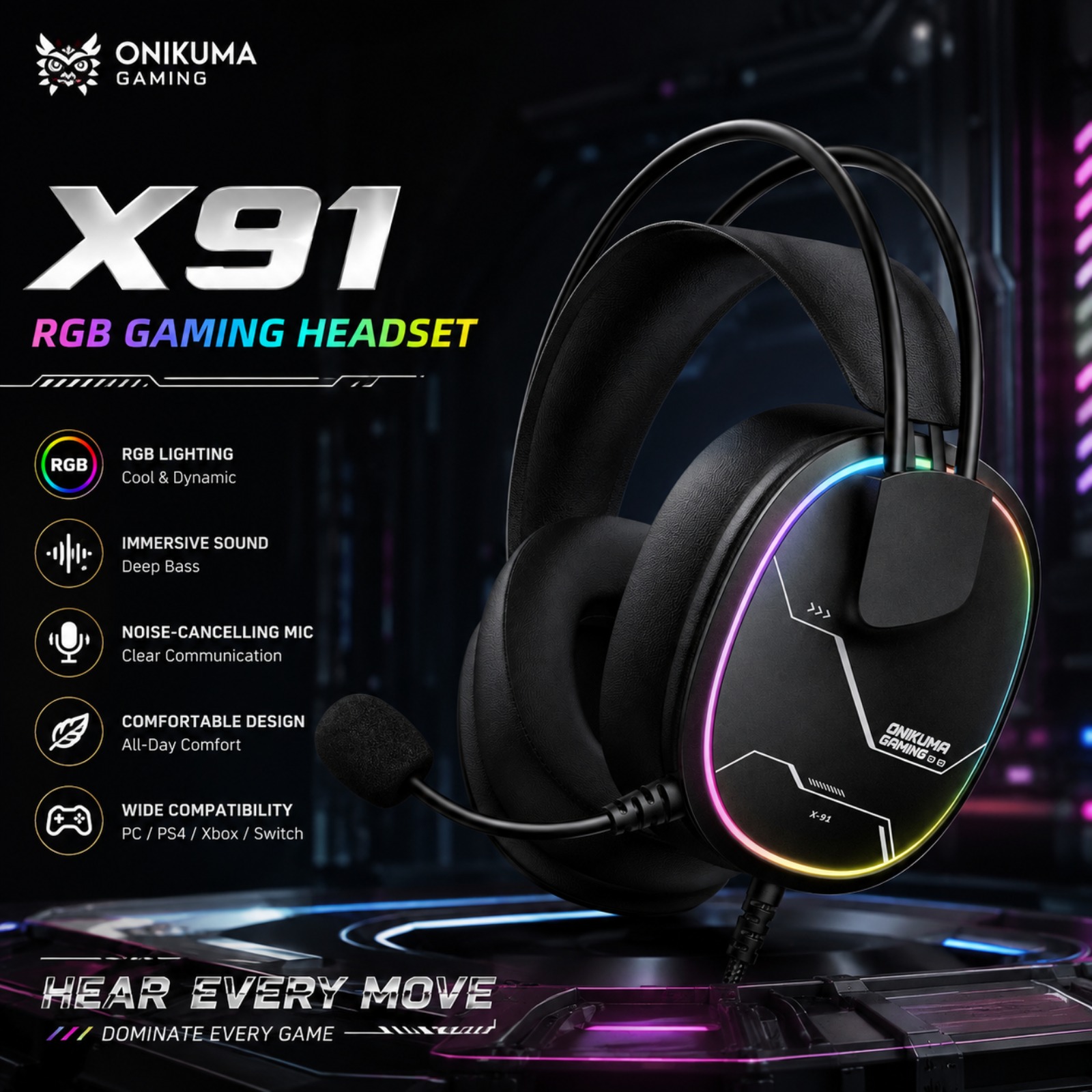 ONIKUMA X91 Headset Gaming Ber - Gaming Headset With Mic Rgb ulasan dan harga